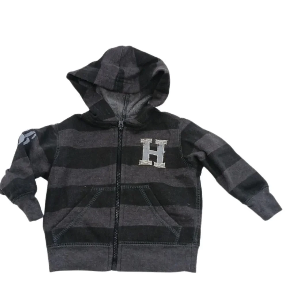 Arizona Baby Boy Hoodie Infants Gray Striped Full Zip Casual Size 6 Months